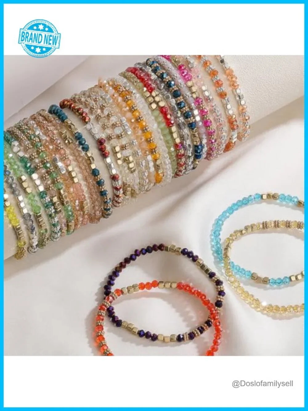 30 Boho Stackable Glass Bead Stretch Bracelets Set Multilayer Cuff Jewelry